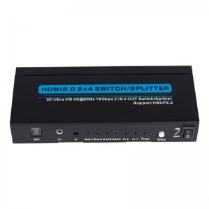 V2.0 HDMI 2x4 Switch \/ Splitter Soporte 3D Ultra HD 4Kx2K @ 60Hz HDCP2.2