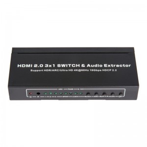 Conmutador V2.0 HDMI 3x1 y extractor de audio compatible con ARC Ultra HD 4Kx2K @ 60Hz HDCP2.2 18Gbps