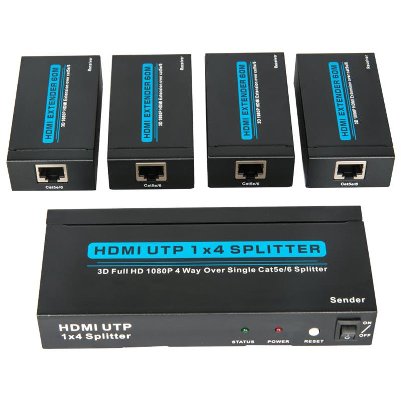 Divisor HDMI UTP 1x4 de 4 puertos sobre un solo Cat5e \/ 6 con 4 receptores de hasta 60 m