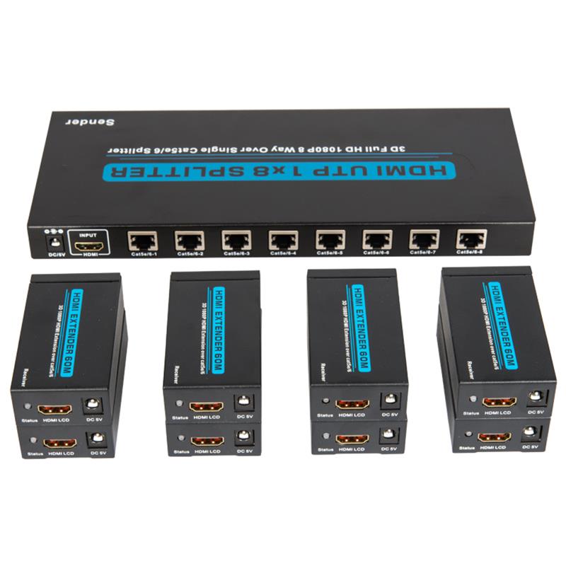 Divisor HDMI UTP 1x8 de 8 puertos sobre Cat5e \/ 6 individual con 8 receptores de hasta 60 m